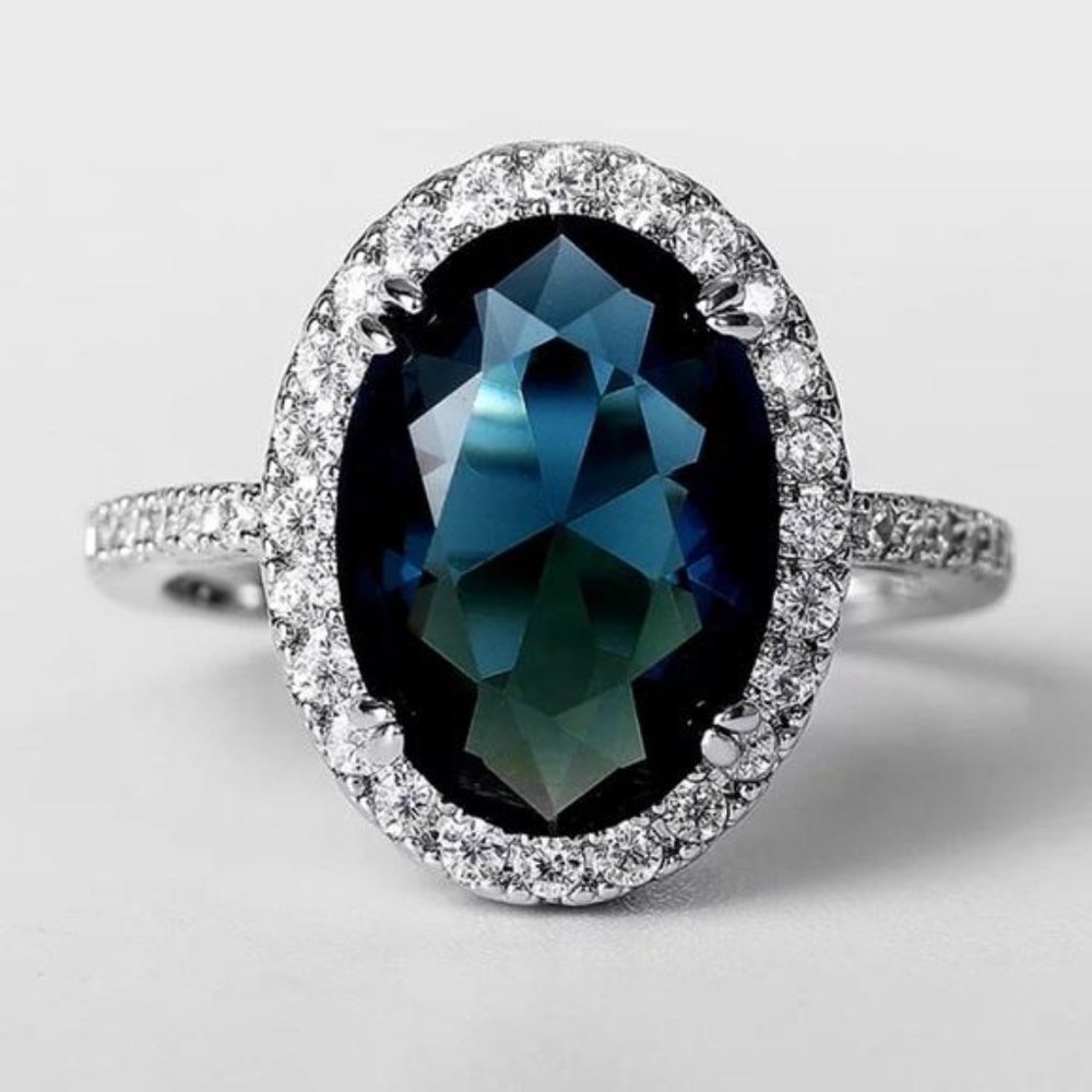 NEW 925 STERLING SILVER OVAL LONDON BLUE DIAMOND RING, CUTE RING, SHINY RING. - Picture 5 of 6